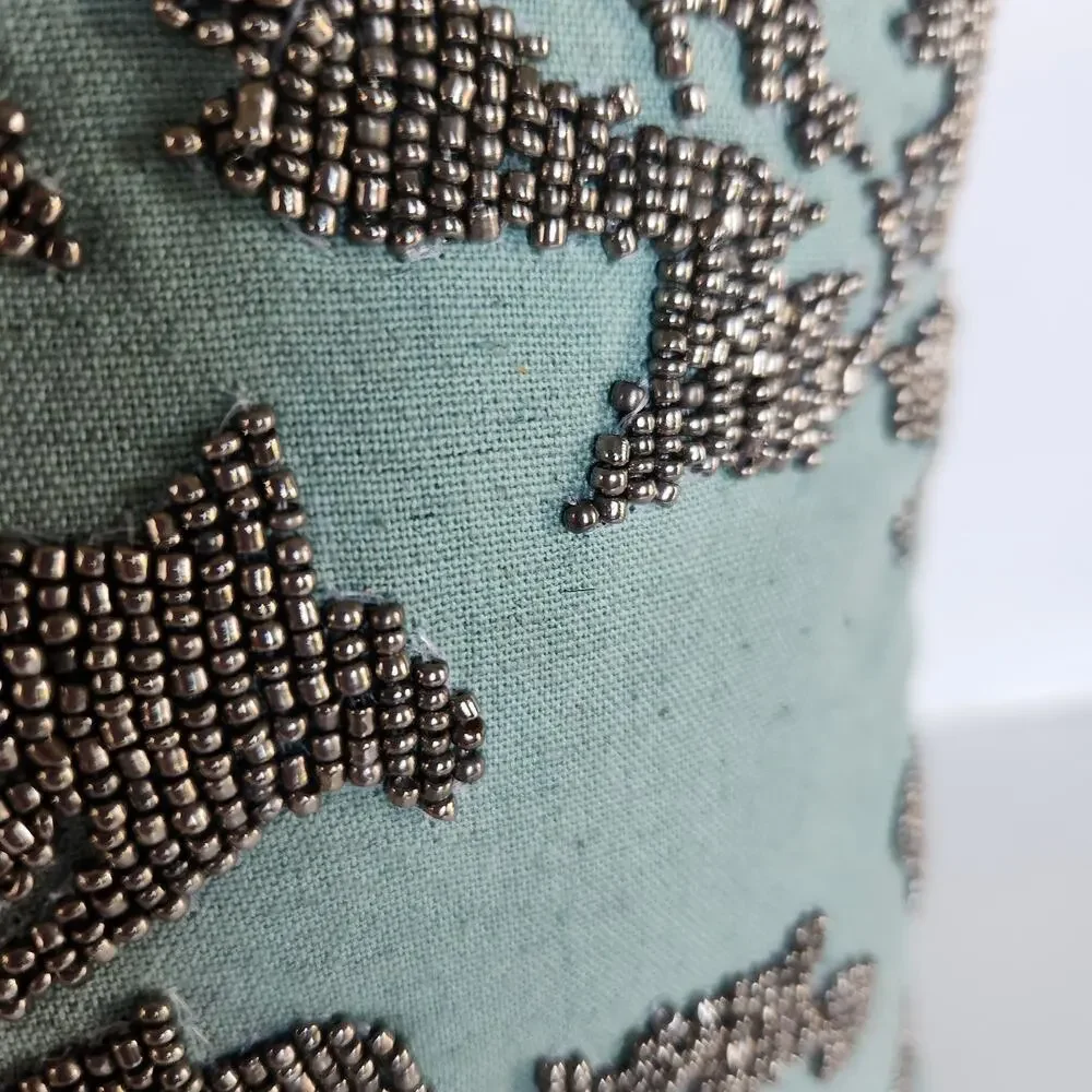 Vintage Decorative Metallic Silver Beaded Teal Blue Accent Pillow 12